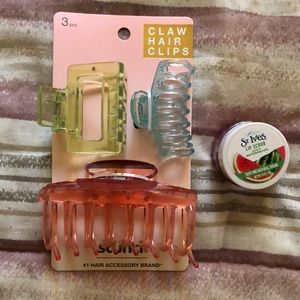 Brand New Multi Color Claw hair clips and St Ives Lip Scrub
